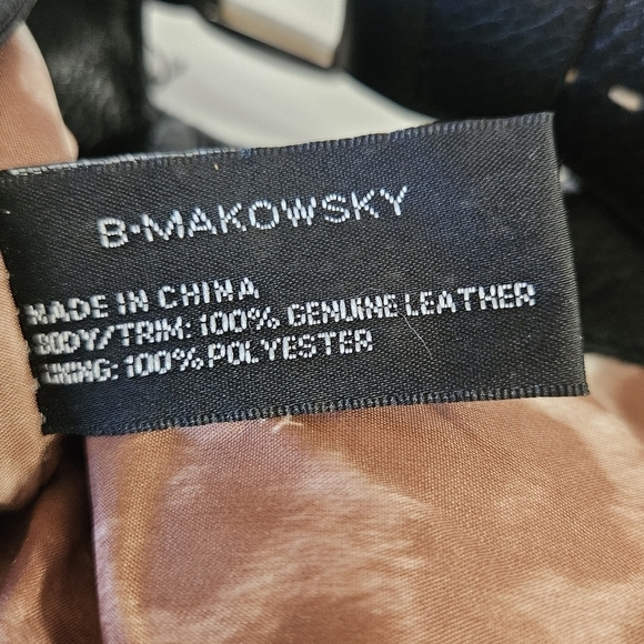 B. Makowsky Black Leather Contrast Stitching Top Flap Hobo Shoulder Bag - Picture 8 of 10